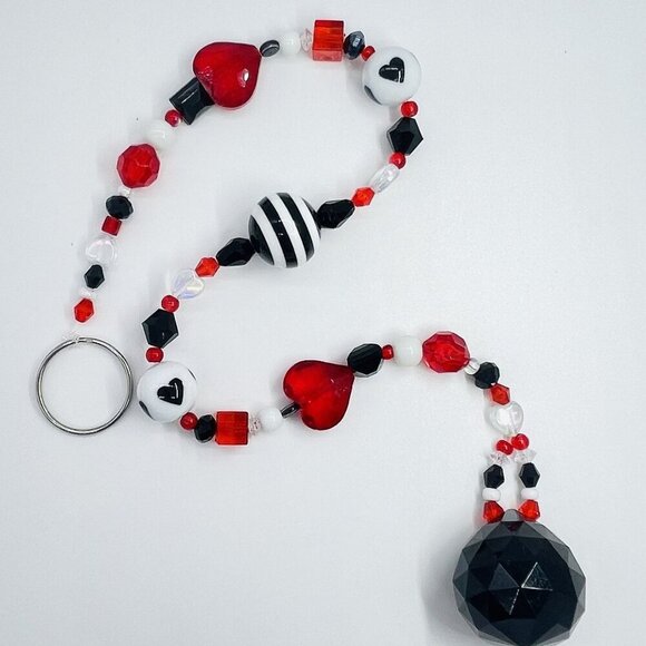 Beaded Suncatcher Black White Red Crystal Prism Hanging Patio Decor Yard Art - Picture 2 of 10